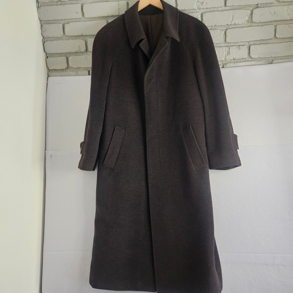 Vtg Ralph Lauren Mens Brown Virgin Wool Angora Blend Long Overcoat Coat 42R 90s